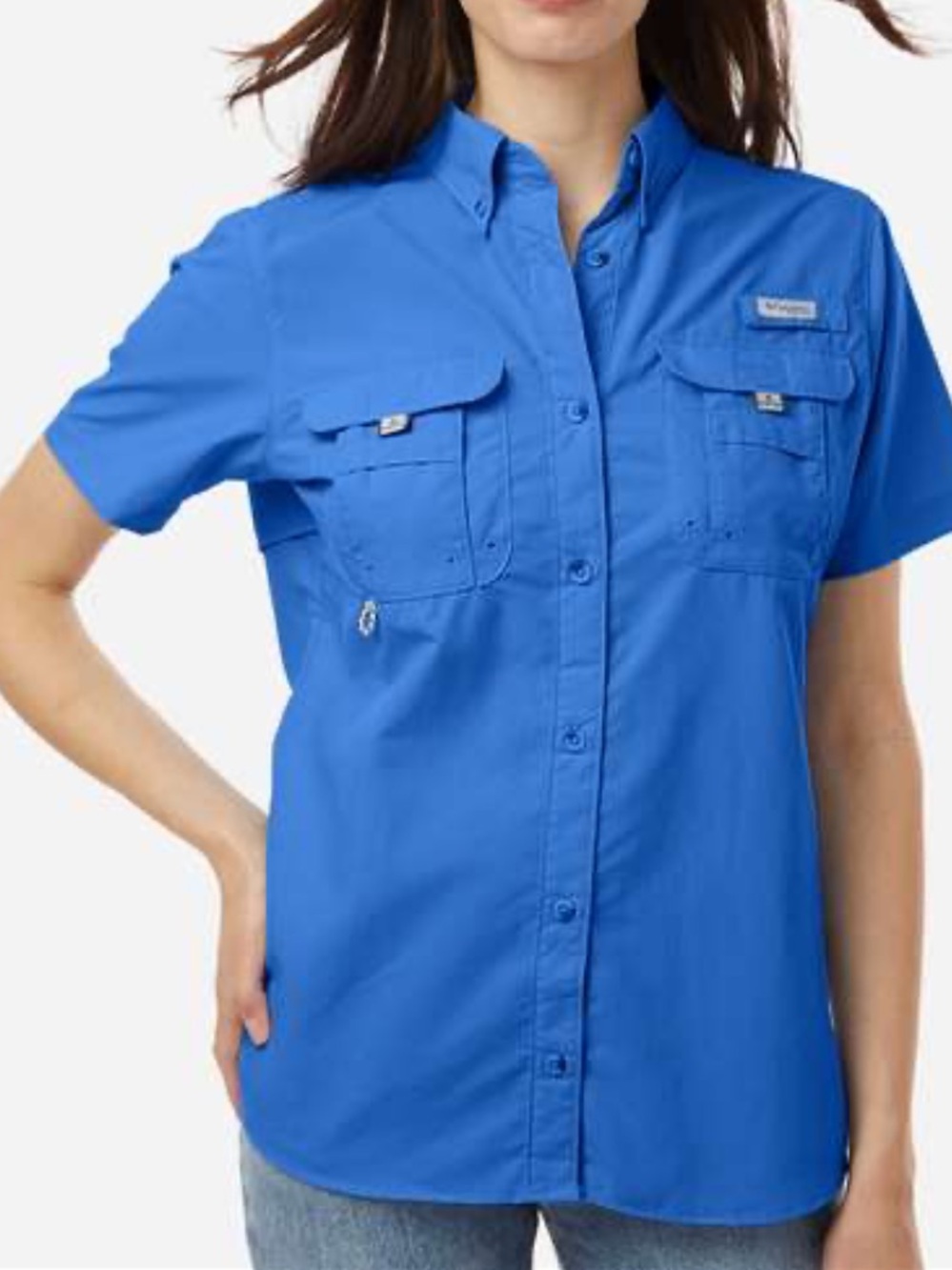 Columbia Women's PFG Bahama™ Short Sleeve Shirt Vivid Blue Size Large.